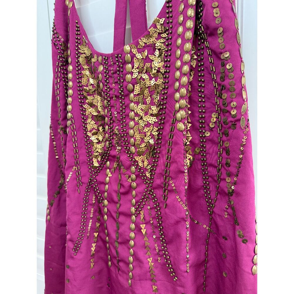 Free People Ella Embellished Slip Dress Magenta Pink Gold Sequin Studded M
